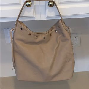 Slouchy Destressed Tan Hobo Bag with Gold Detail